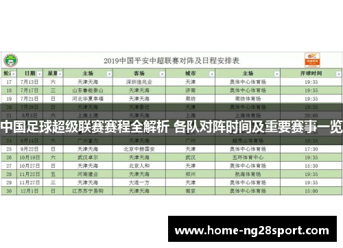 中国足球超级联赛赛程全解析 各队对阵时间及重要赛事一览